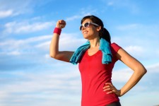 woman fist up walk