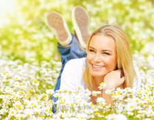 woman flowers field